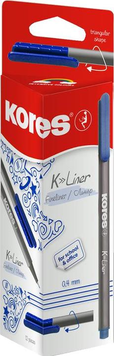 Produktbild Kores Fineliner "K-Liner", Strichst„rke: 0,4 mm, blau (Blau / Grau, 0.40 mm, 12 x)