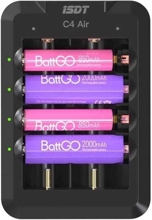 Actual product image Isdt Charger C4 Air USB-C, for NiMH & Li-ion (1 pcs., 10440, 10500, 12500, 13500, 14500, 14650, 16650, 17650, 17670, 18650, 18700, 20700, 21700, 22650, 26650, AAA, AA, Battery + charger)