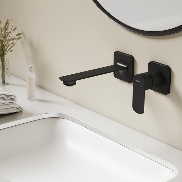 Produktbild Emke Wasserhahn Bad modular Messing schwarz matt Mischbatterie Waschbecken Küchenarmatur mit Luftsprudler