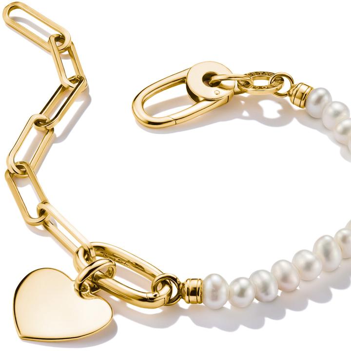 Immagine prodotto Thomas Sabo Charm Armband Paperclip und Perlen mit einem Connect Link vergoldet (17 cm, Argento)