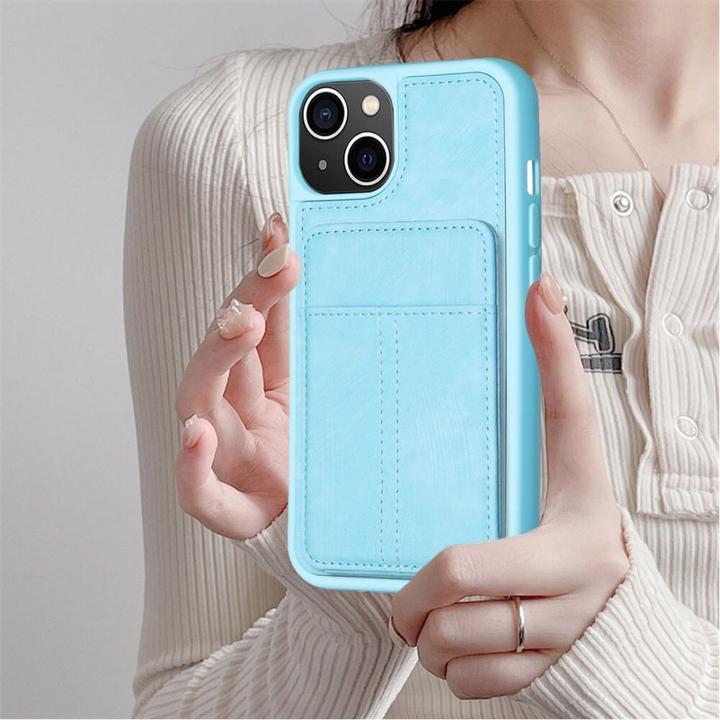 Produktbild Cover-Discount iPhone 15 Plus - Kickstand Case mit Kartenfächer blau (Apple iPhone 15 Plus)