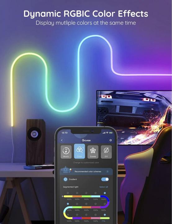 Image du produit Govee Lumière fluorescente RGBIC Rope (RGBIC, 200 cm, Intérieur)