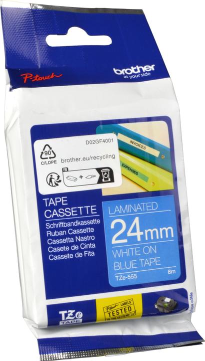 Actual product image Brother Tze-555 (2.40 cm, Blue, White)