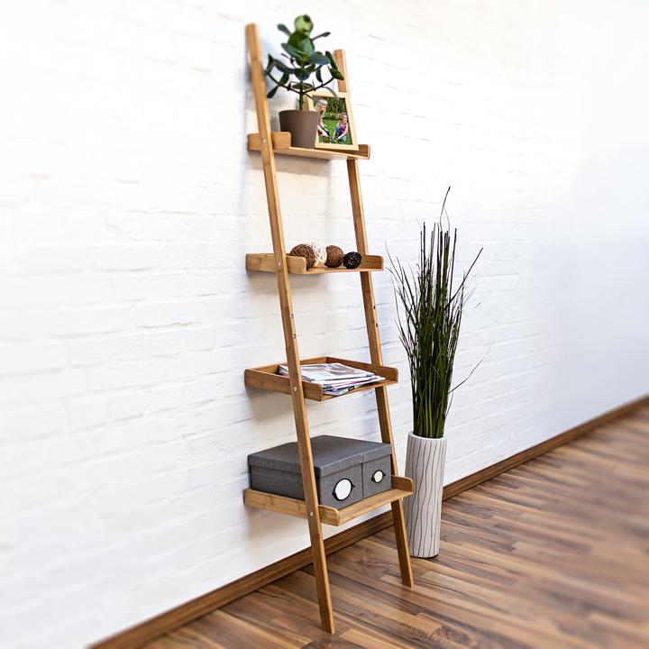 Actual product image Relaxdays Ladder shelf bamboo 4-tiered (44 x 37 x 176 cm)