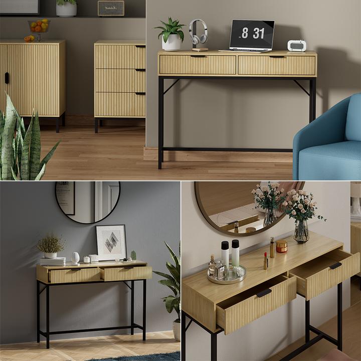 Actual product image Vicco Lennox dressing table, oak/black, 100 x 75 cm with 2 drawers (100 x 75 x 30 cm)