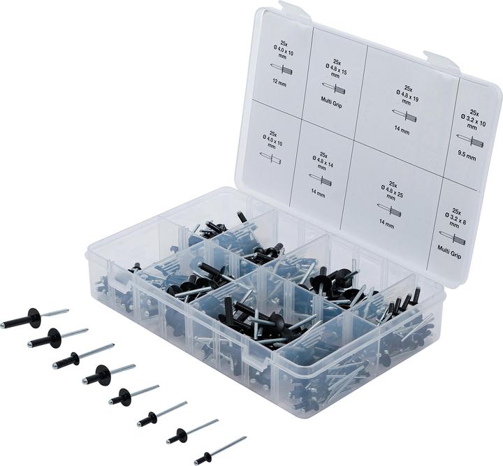 BGS Assortiment de rivets pop aluminium 3,2 - 4,8 mm 200 pièces