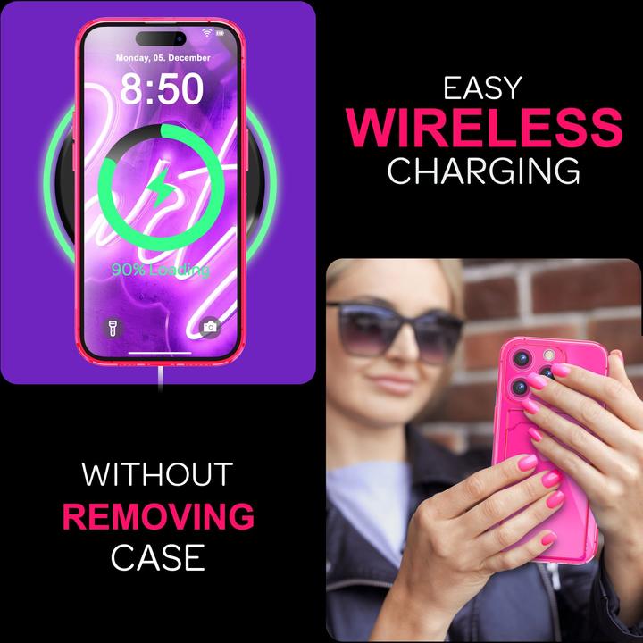 Produktbild Nalia Klar Transparente Neon Silikon Hülle Kartenhalter (Apple iPhone 16 Pro)