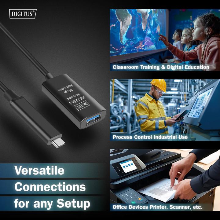 Produktbild Digitus Aktives USB 3.2 Gen2 10G Verlängerungskabel, USB-C - USB-A, 5m (5 m, USB 3.2 Gen 2)
