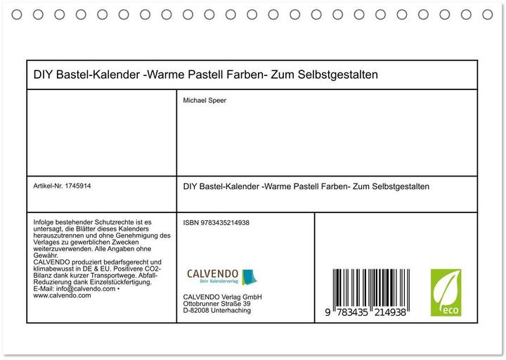 Immagine prodotto DIY Bastel-Kalender -Warme Pastell Farben- Zum Selbstgestalten (Tischkalender 2025 DIN A5 quer), CAL (A5, Tedesco)