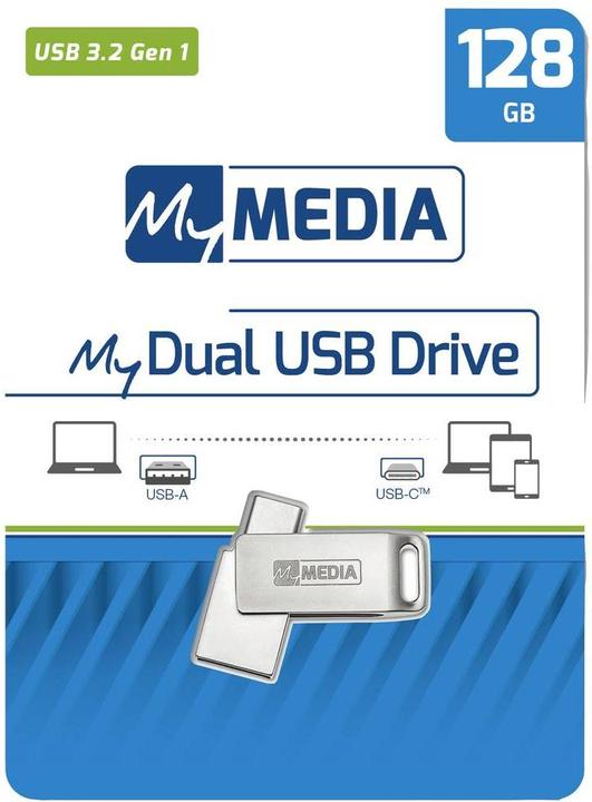 Actual product image MyMedia USB 3.2 OTG Stick 128GB, Type A-C, My Dual, silver (128 GB, USB-A, USB-C)