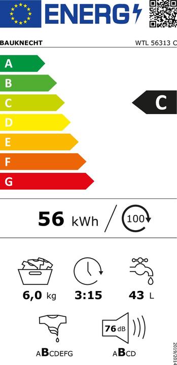 Energy Label Bauknecht WTL 56313 C (6 kg, Upwards, EU plug)