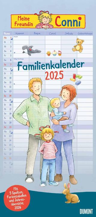 Produktbild Conni Familienkalender 2025 - Wandkalender - Familienplaner mit 5 Spalten - Format 22 x 49,5 cm (Harter Einband, Deutsch)