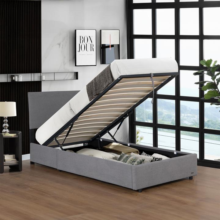 Produktbild Corium Polsterbett Juva Cord mit Lattenrost 90x200 cm Grau (90 x 200 cm)