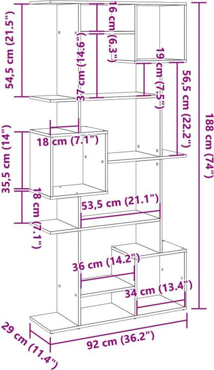 Produktbild VidaXL Bücherregal Raumteiler Wandregal Standregal Raumtrenner Regal Grau Sonoma (92 x 29 x 188 cm)