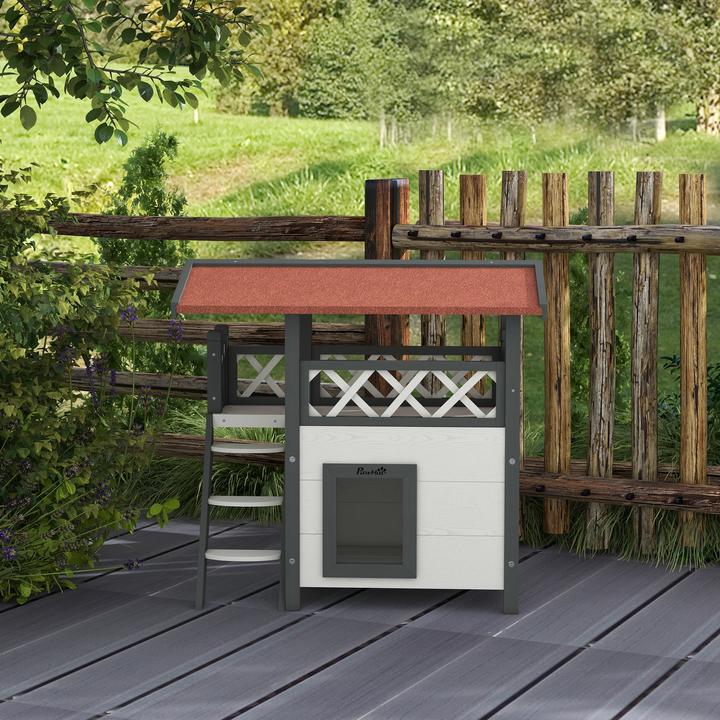 Produktbild PawHut Katzenhaus mit Treppe und Dach (Katze)