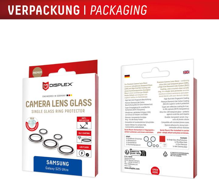 Produktbild Displex Premium Camera Lens Glass, Kamera Schutzglas, Einzelringe (1 Stück, Samsung Galaxy S25 Ultra)