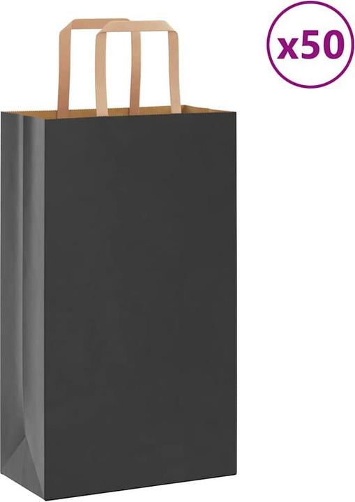 Produktbild VidaXL Kraftpapiertüten 50 Stk. mit Henkel Schwarz 21x11x36 cm Papiertüte (Geschenktüte, 50 x)
