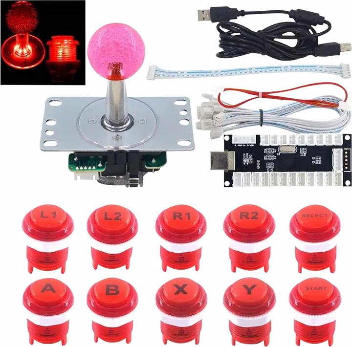 Image du produit NoName Kit boutons et joystick d'arcade rétroéclairés par LED - RED