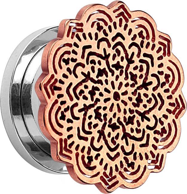 Star Piercing Flesh Tunnel silber mit Tribal Blume rosegold (ohne Messing, Chirurgenstahl 316L)