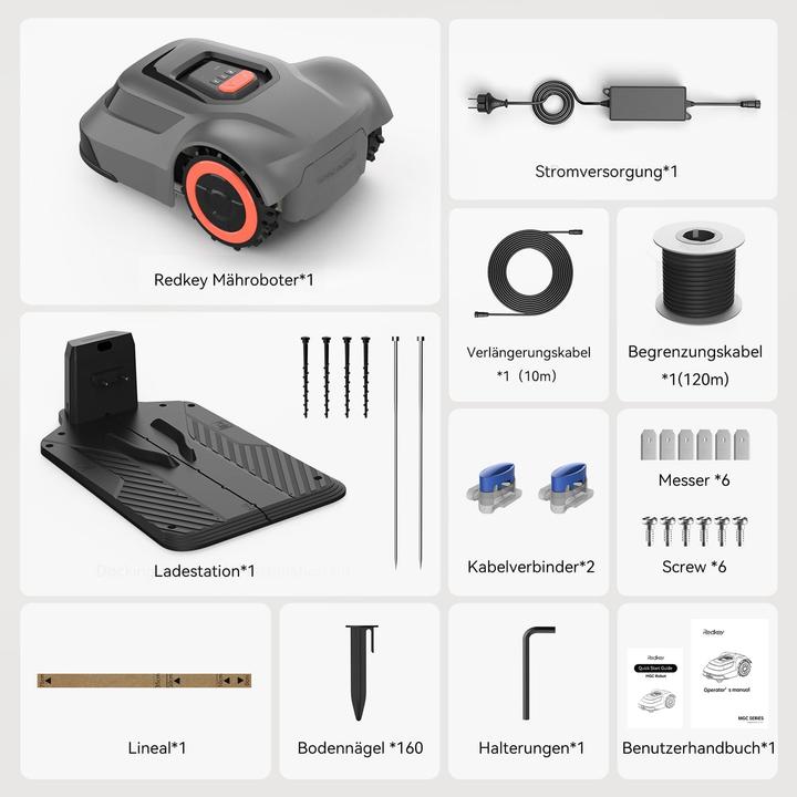 Produktbild Redkey MGC1000 Mähroboter Rasenmäher Roboter - 1000m²,C-TOF Technologie Pfadplanung Kartenzeichnen (1000 m², Begrenzungskabel)