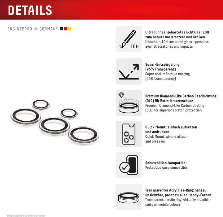 Produktbild Displex Premium Camera Lens Glass, Kamera Schutzglas, Einzelringe (1 Stück, Samsung Galaxy S25 Ultra)