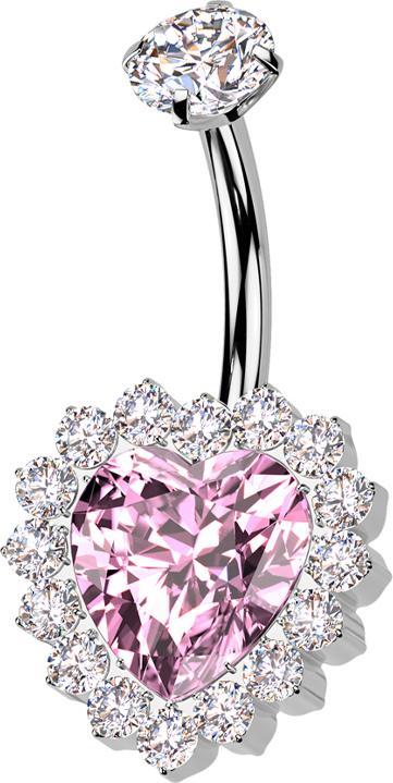 Star Piercing Banane Innengewinde silber Kristall silber gefasst und Kristallherz pink Kristalle silber (ohne Messing, Titan G23)