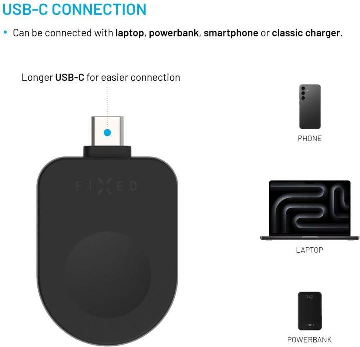 Immagine prodotto Fixed Adattatore di ricarica USB-C per Apple Watch compatibile con Powerstation Uni, nero