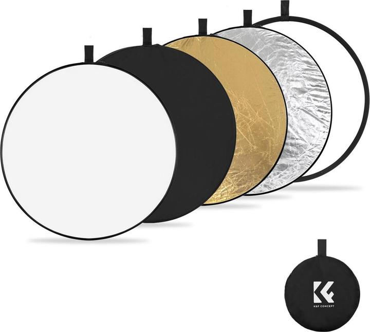 Image du produit K&F Concept Réflecteur circulaire 5 en 1 pour la photographie 80cm Gold Sliver Black White Translucent Panel