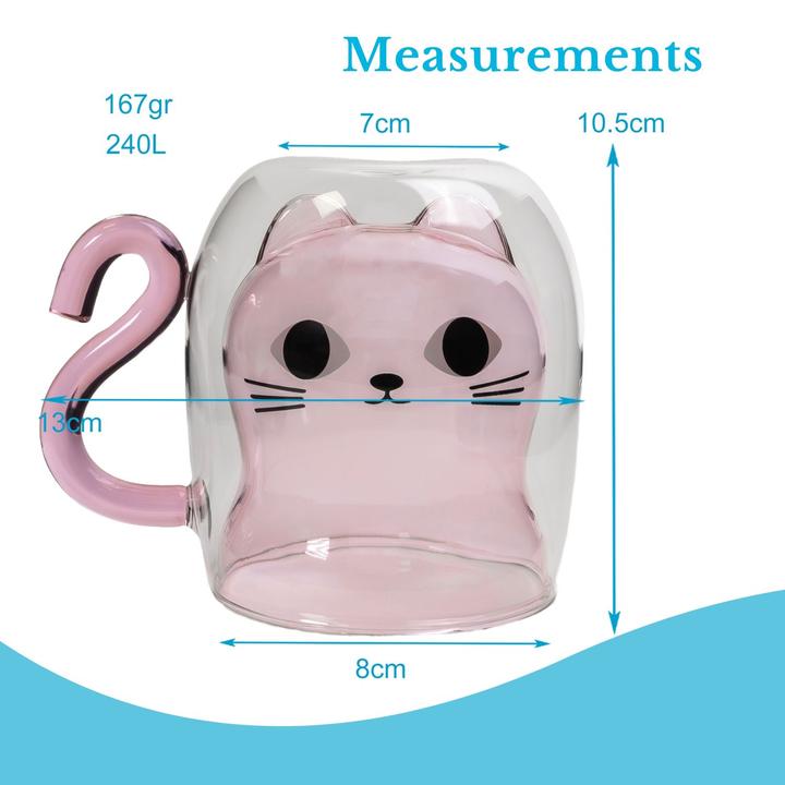 Produktbild Intirilife Doppelwandiges Thermo Glas Set Design Katze (0.20 l, 6 x)