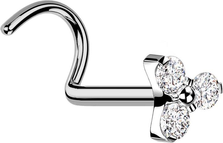 Star Piercing Threadless Nasenstecker gebogen silber Dreieck drei Kristalle silber (ohne Messing, Titan G23)