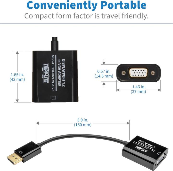 Produktbild Eaton DisplayPort to VGA Active Adapter Video Converter DP ver 1.2 M/F 6inch 15.24cm (VGA, 4.19 cm)