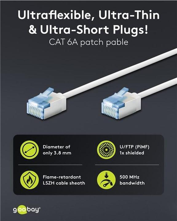 Immagine prodotto Goobay Cavo patch CAT 6A ultra-flessibile, sottile, U/FTP, bianco (PiMF, U/FTP, CAT6a, 15 m)