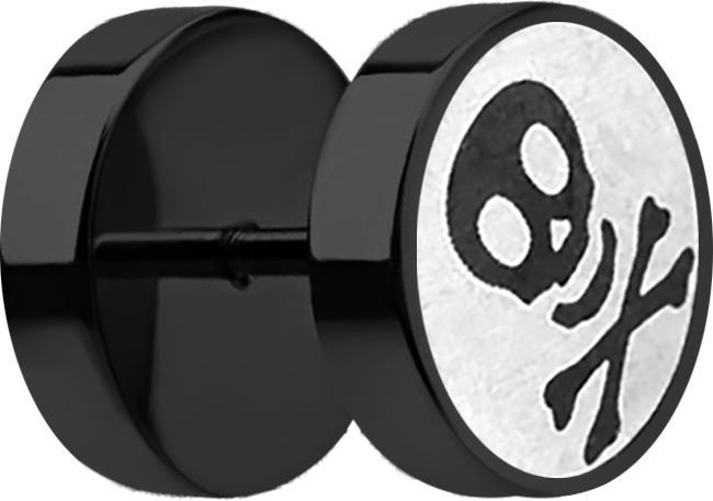Star Piercing Fake Plug schwarz mit Totenkopf (ohne Messing, Chirurgenstahl 316L)