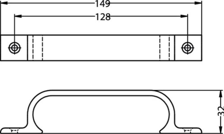 Actual product image Hermeta Handle Projection 28 mm Length 149 mm Width 19 mm Aluminium black Number of holes 2