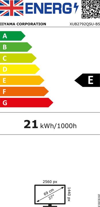 Energy Label iiyama ProLite XUB2792QSU-B5 (2560 x 1440 pixels, 27")
