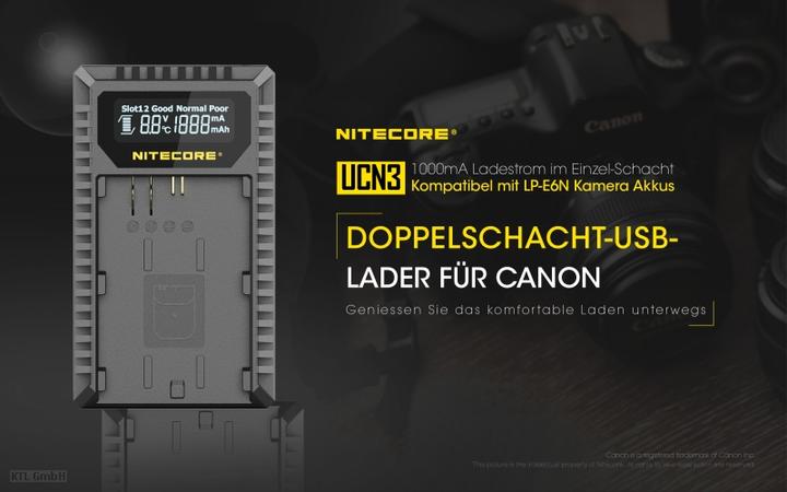 Actual product image Nitecore UCN3 Pro Compacte Dubbel Lader voor Canon LP E6 (N) met USB (Camera battery charger)