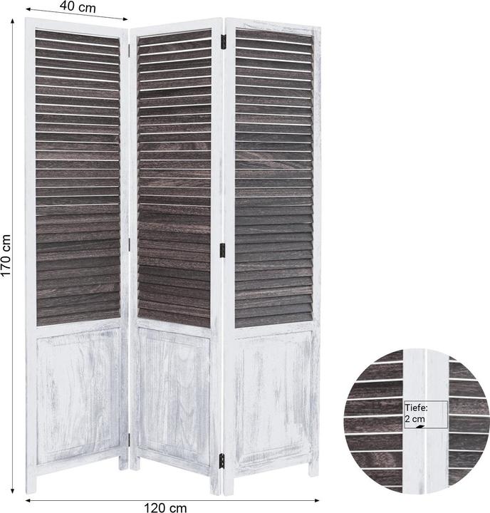 Produktbild Greendeco 3 fach Paravent Raumteiler Holz Trennwand spanische Wand Sichtschutz grau baun