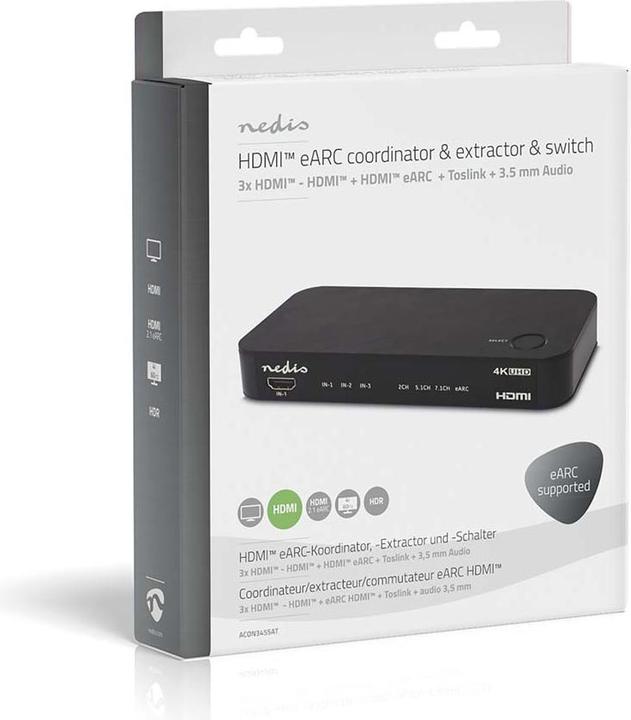 Produktbild Nedis Digital Audio Converter | 2-Weg | Anschlüsse – Eingang: DC Power / 3x HDMI™ Eingang | Anschlüs (0.06 m, Optisch)