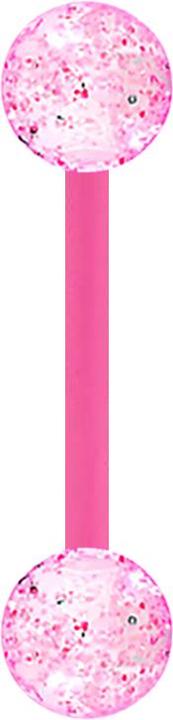 Star Piercing Micro Banane mit zwei Glitter Kugeln pink (ohne Messing, Acryl)