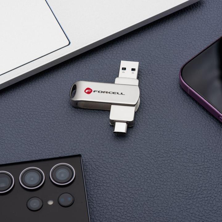 Produktbild Forcell Memory cards F-DATA pendrive Metal Duo 32GB USB3.2 Gen 1 (USB A / Type C) silver (32 GB, USB-A, USB-C)