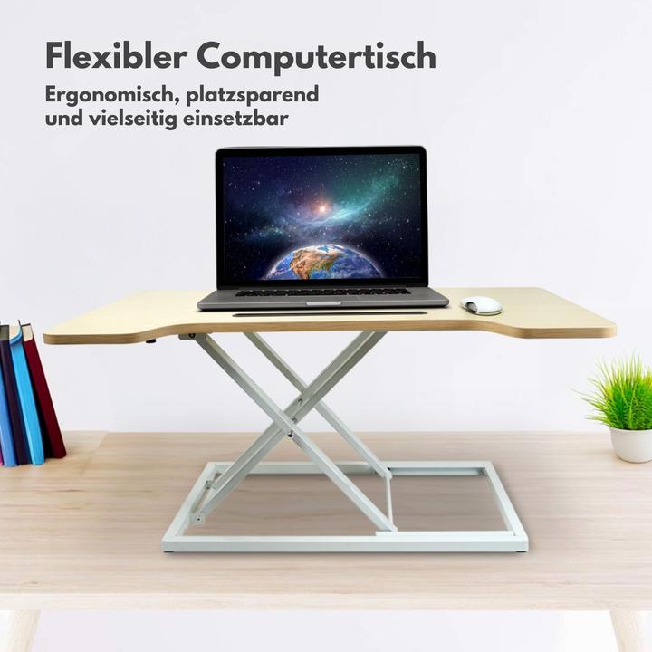 Produktbild Hermex Notebook Schreibtisch pneumatischer Aufsatz Hubtisch Office Desk Bürotisch Arbeitstisch (80 x 50 x 39 cm)