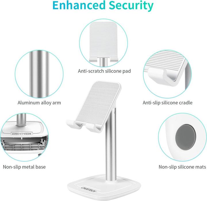 Produktbild Choetech H035 Aluminiumständer für ein Telefon oder Tablet mit Anpassung – Weiss und Silber