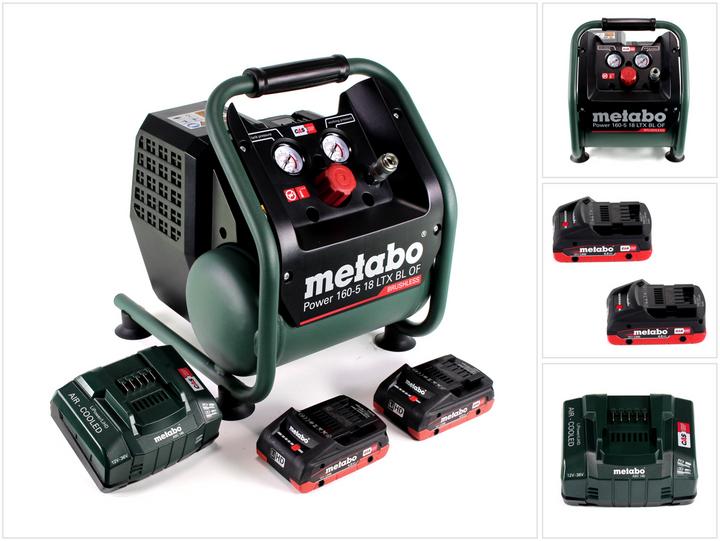 Actual product image Metabo Power 160-5 18 LTX BL OF Battery compressor 18 V 8.0 bar brushless + 2x LiHD battery pack 4.0 Ah + (5 l)