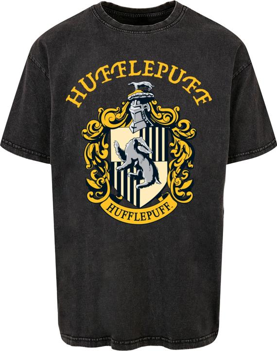 Actual product image Absolute Cult Harry Potter - Hufflepuff Crest Acid Washed Oversized Tee - 114717 (L)