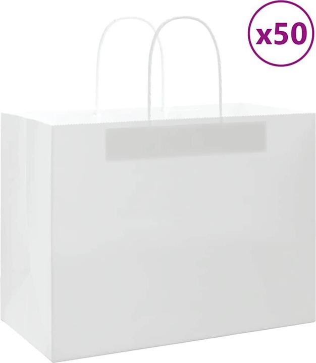 Produktbild VidaXL Kraftpapiertüten 50 Stk. mit Henkel Weiss 32x17x25 cm Papiertüte (Geschenktüte, 50 x)
