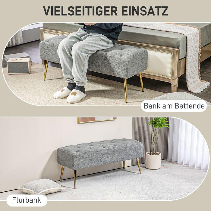 Produktbild Swisshandel24 Sitzbank, Lammwolle-Optik, Stahlbeine, 112x41x46cm, Grau (112 cm)