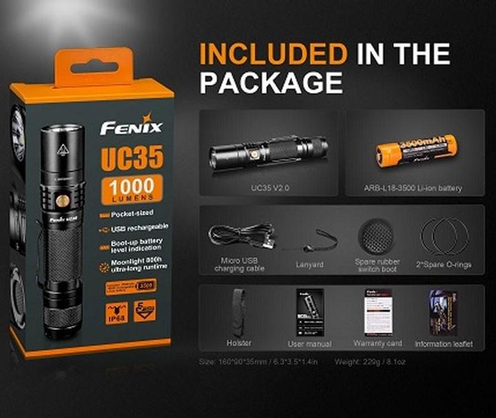 Actual product image Fenix UC35 V2.0 LED Taschenlampe mit USB Anschluss (14 cm, 1000 lm)