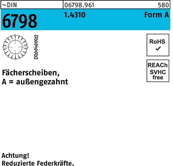 Image du produit Rondelle éventail DIN 6798 forme A à denture extérieure A 4,3 1.4310