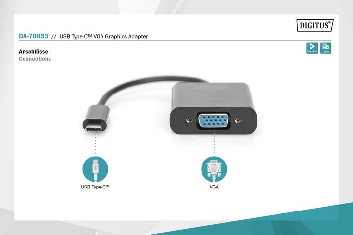 Image du produit Digitus USB à VGA (USB-C, VGA, 19.50 cm)