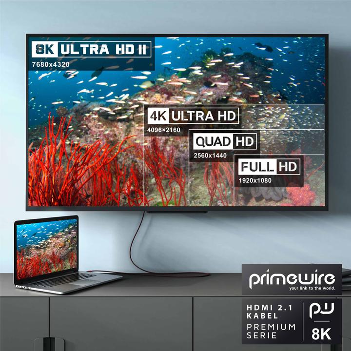 Image du produit Primewire Câble HDMI 2.1, 8K @ 120Hz / 4K @ 240Hz DSC, ultra haute vitesse, gaine en nylon, HDR, ARC (1.50 m, HDMI)
